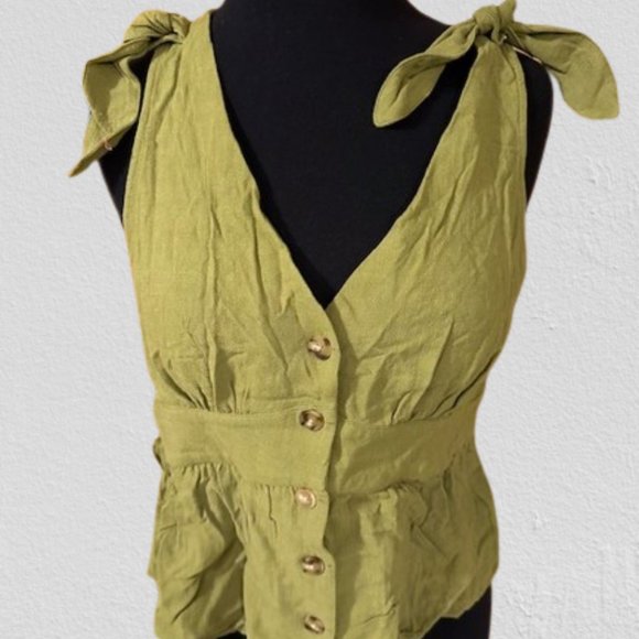 Paper Crane Tops - Paper & Crane Olive Green Full Button Down Tank Top  4140  NWT Boutique
